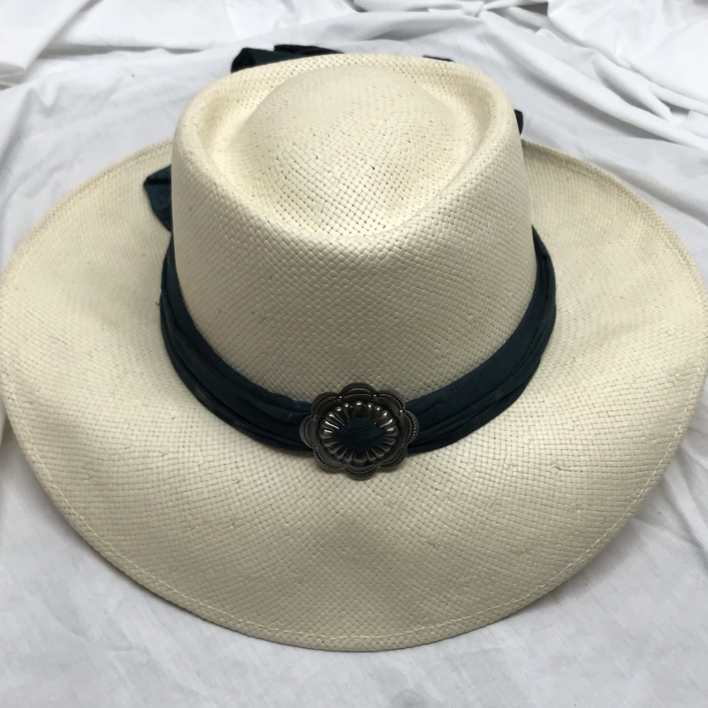 Vintage Shady Brady Western Woven Scarf Wide Brim Sun Hat Women's Size S